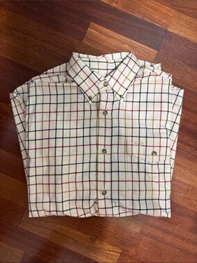 Men's Cream Plaid Long-Sleeve Button-Down Shirt